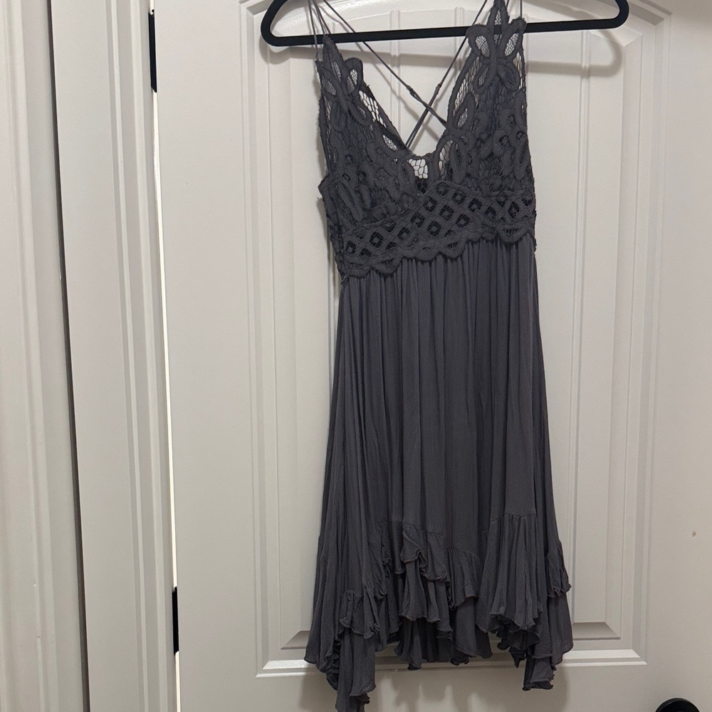 Free People Charcoal Asymmetrical Lace Dress